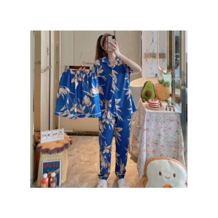 Fruit Pajamas Women's New Summer Thin Short-sleeved Trousers Milk Silk Cute Loungewear Three-piece Suit