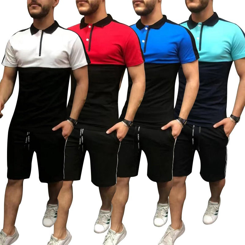 New Men's Casual Suit Lapel POLO Shirt Shorts Casual Suit