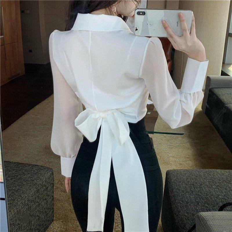 Bow Tie Waist Chiffon Shirt Short