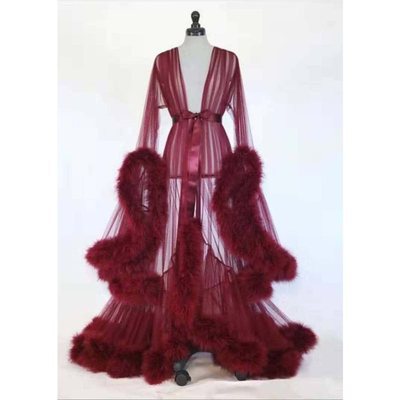 lingerie Women Fur Robe Hot See Through Mature Women Sexy Nightgowns Long Bridal Robes