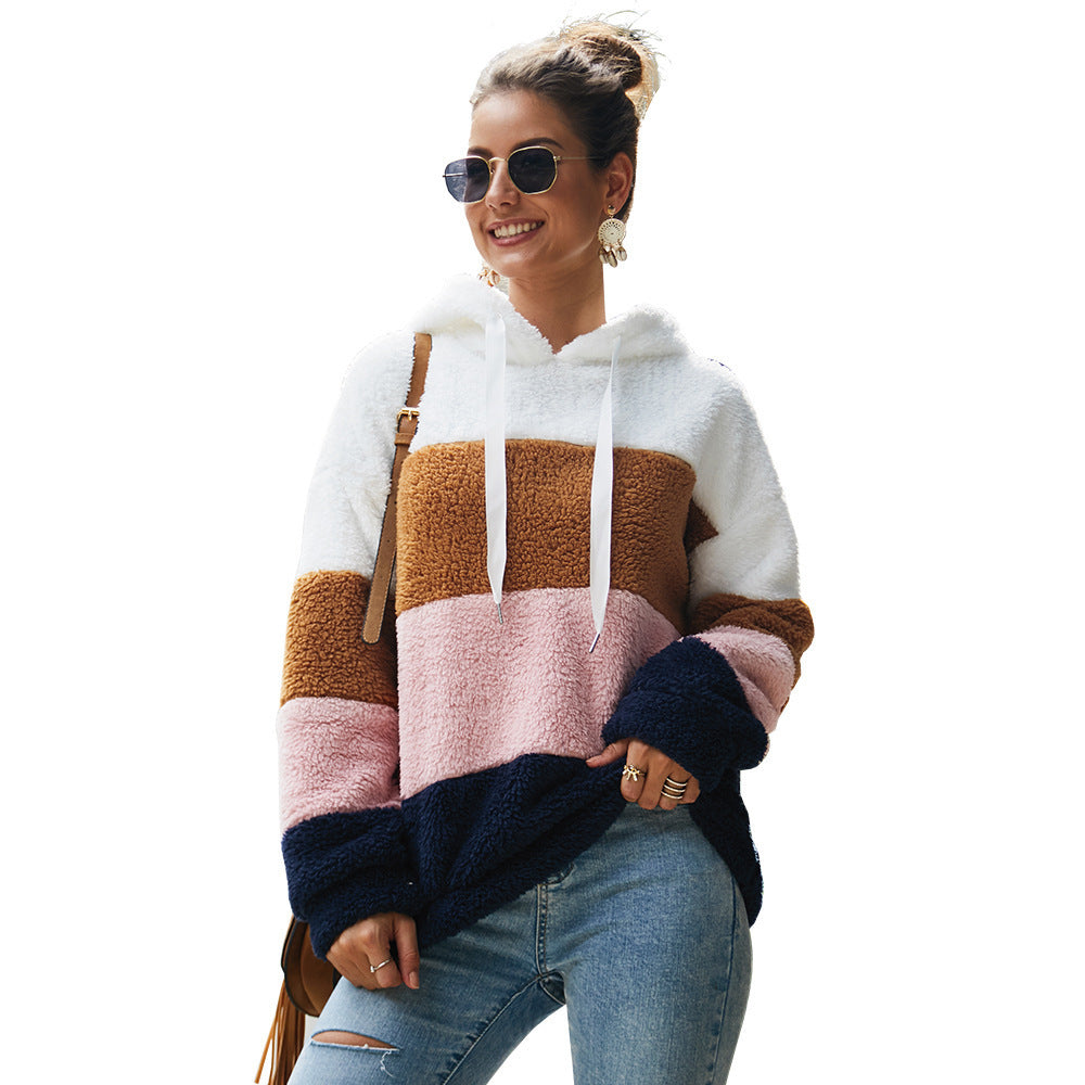 Stitching Loose Coat Plush Sweater Top Women