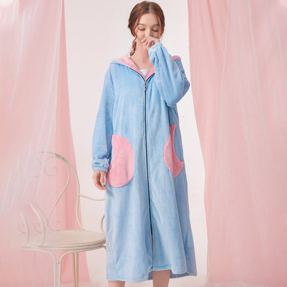 Thick Coral Fleece Button Nightdress Women's Cardigan Extra Long Sleep