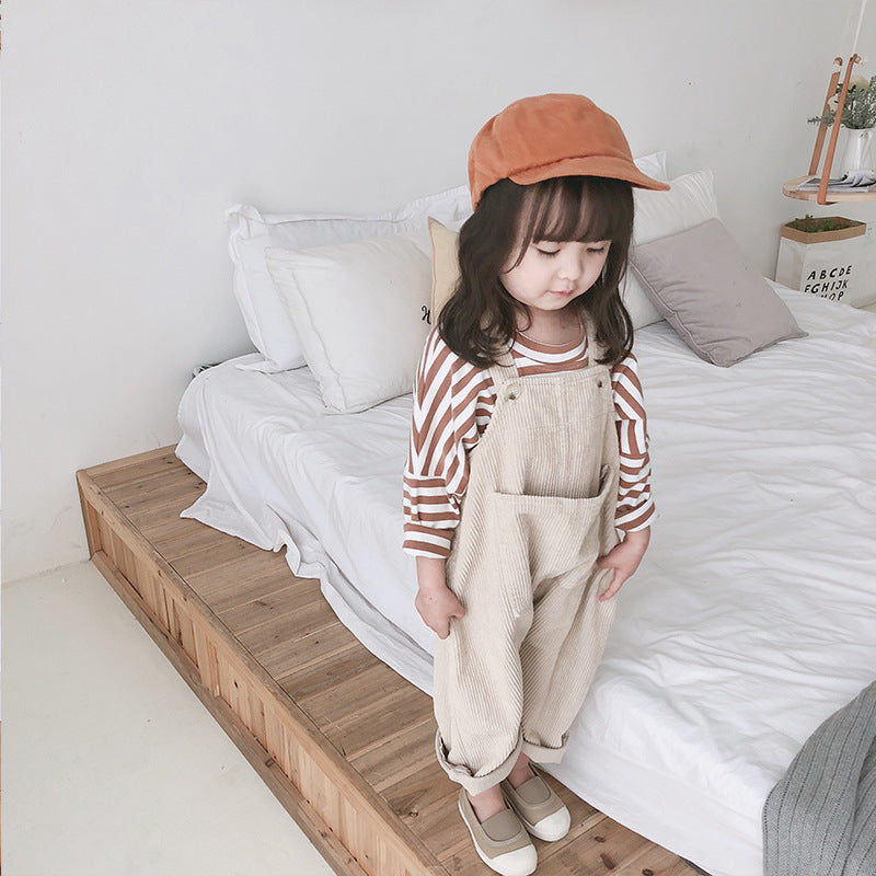 Girls Korean Children's Clothing Corduroy Strap Pants