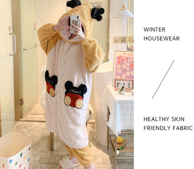 Autumn And Winter Plus Size Pajamas For Girls Warm Loungewear Suit Thickened Cartoon Bag Student Long