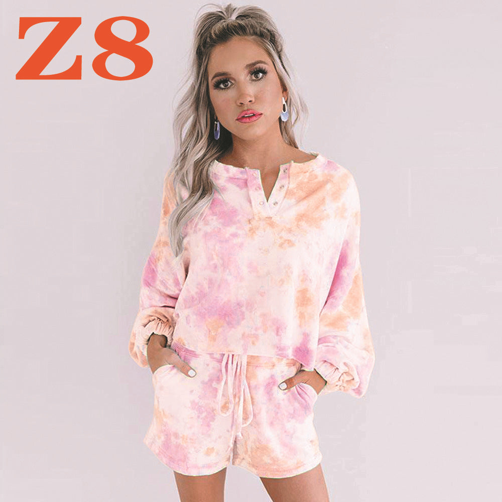 Loose Tshirt Pullover Long-sleeved Shorts Suit Women