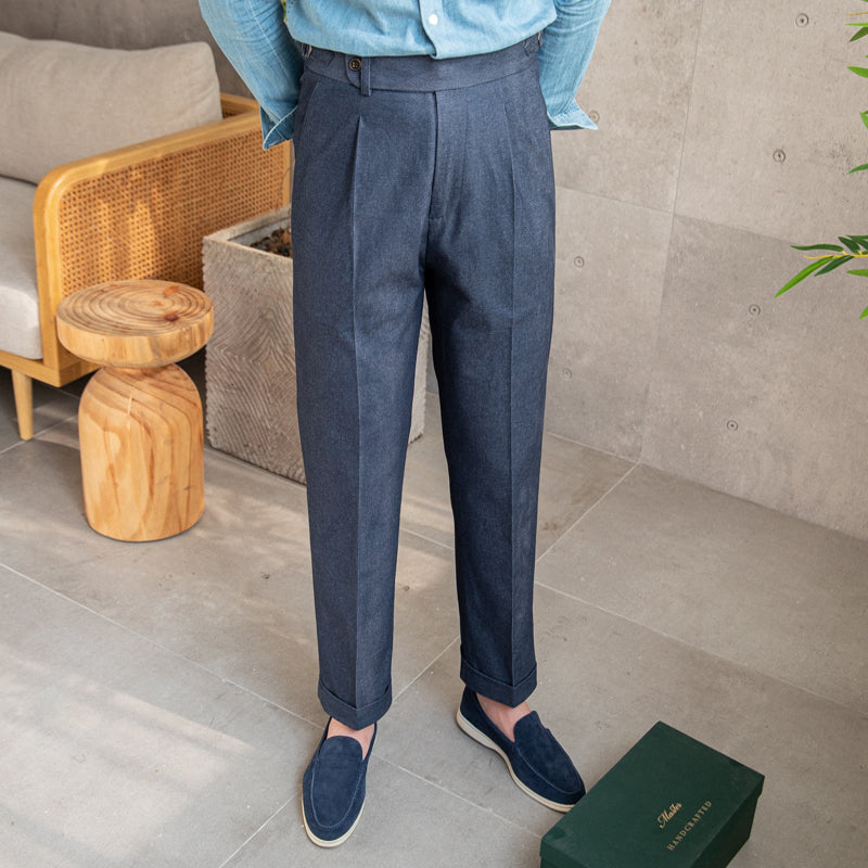 Retro Cotton High Waisted Pants For Trendy Men