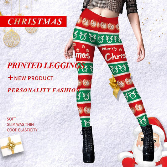 Digital Printing Pants Christmas New Style Elastic Women