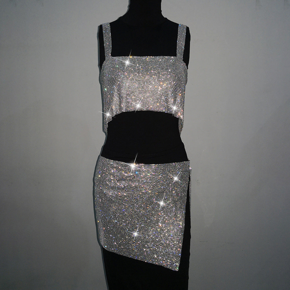 Slit-Back Metal Sling Tie-Diamond Dress