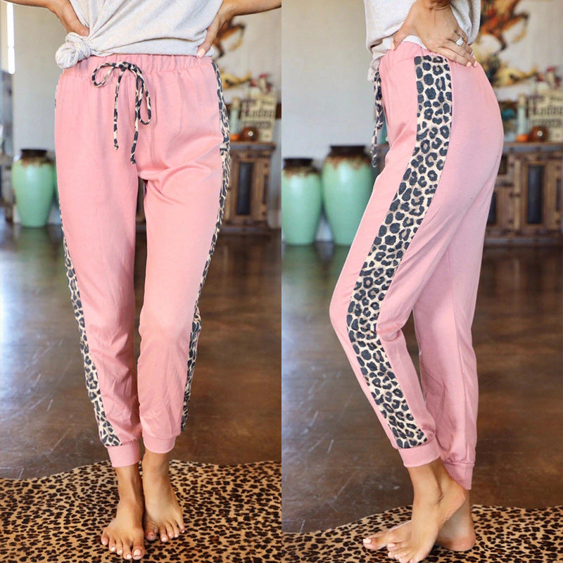 Women Leopard Panel Lace-Up Lounge Pants