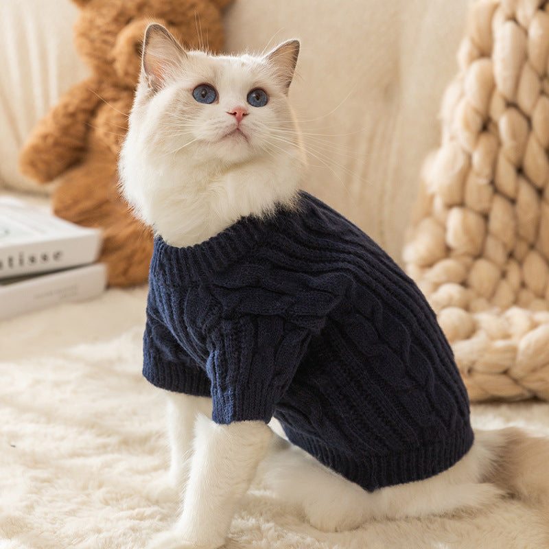 Casual Simple Solid Color Pet Sweater Warm Cat Anti-lint Clothes