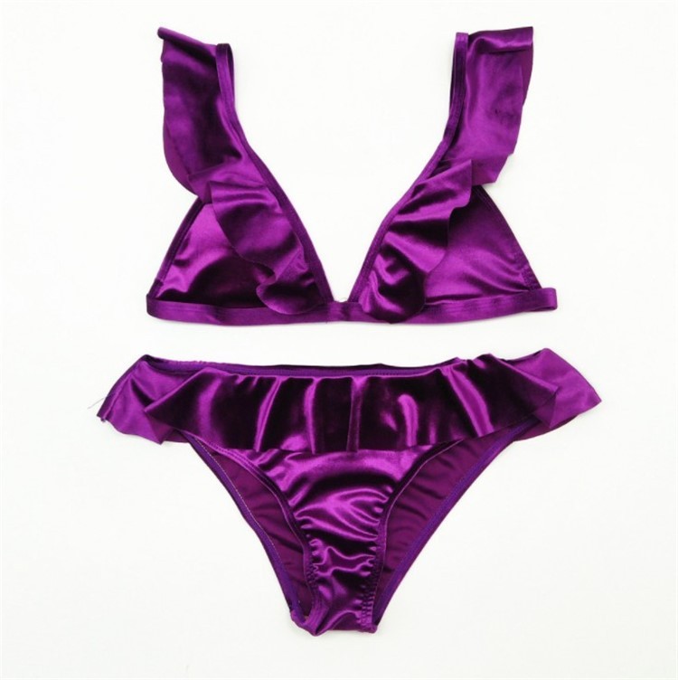 Women Ice Velvet Ruffle Bikini Sets Band