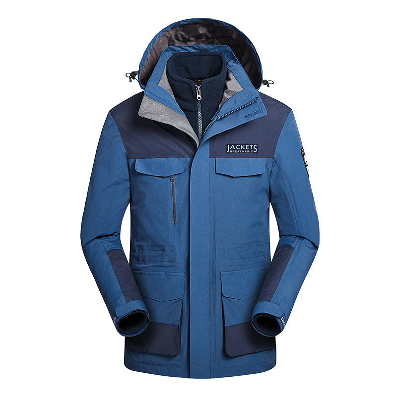 Winter Men Ski Jacket Waterproof Windproof Breathable Warm Softshell Long Sleeved Coat