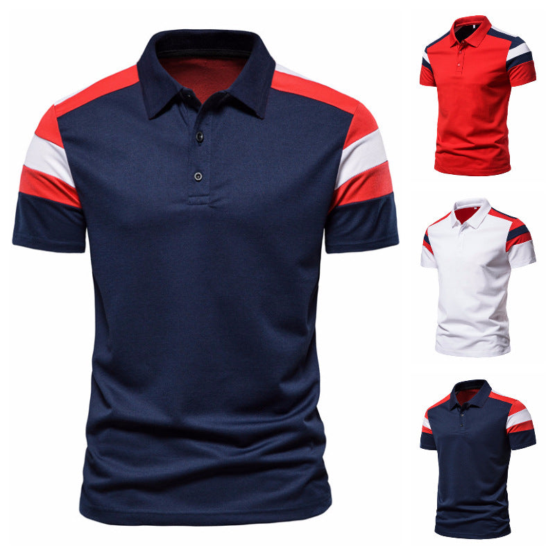 Men's Color Striped Stitching Polo Shirt