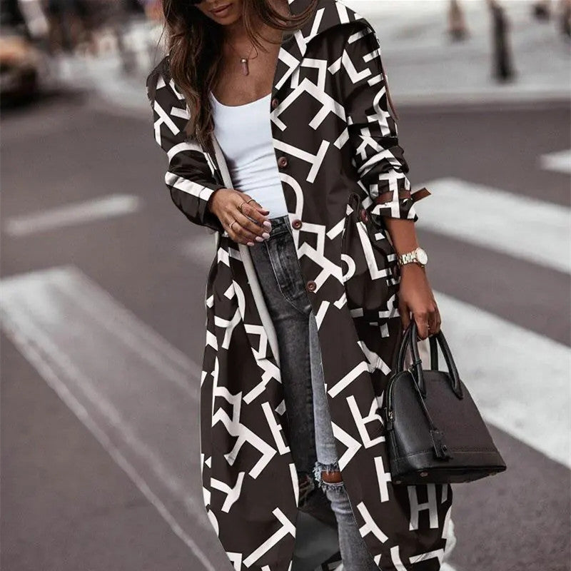 Fashion Personality Casual Lapel Mid-length Trench Coat Women