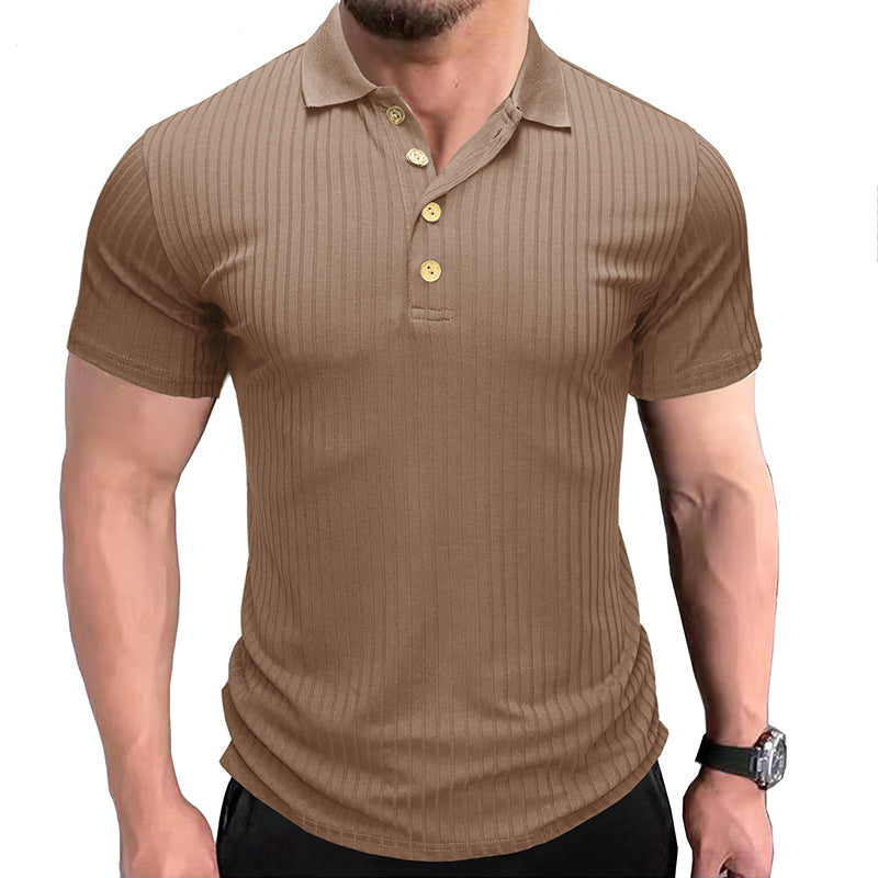 Men's Short Sleeve Polo Lapel T-Shirt Solid Color Casual