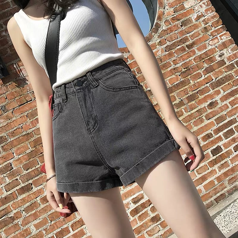 High Waisted Smoked Gray Denim Shorts For Women