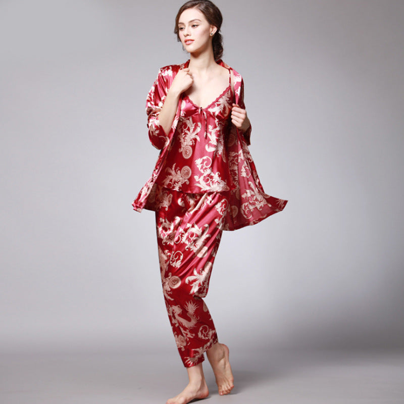 Three-piece silk pajamas for women