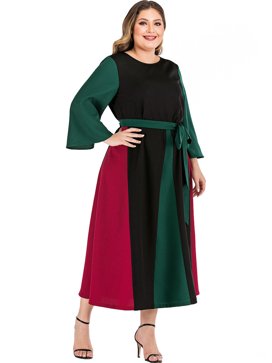 Plus size women's contrast stitching dress