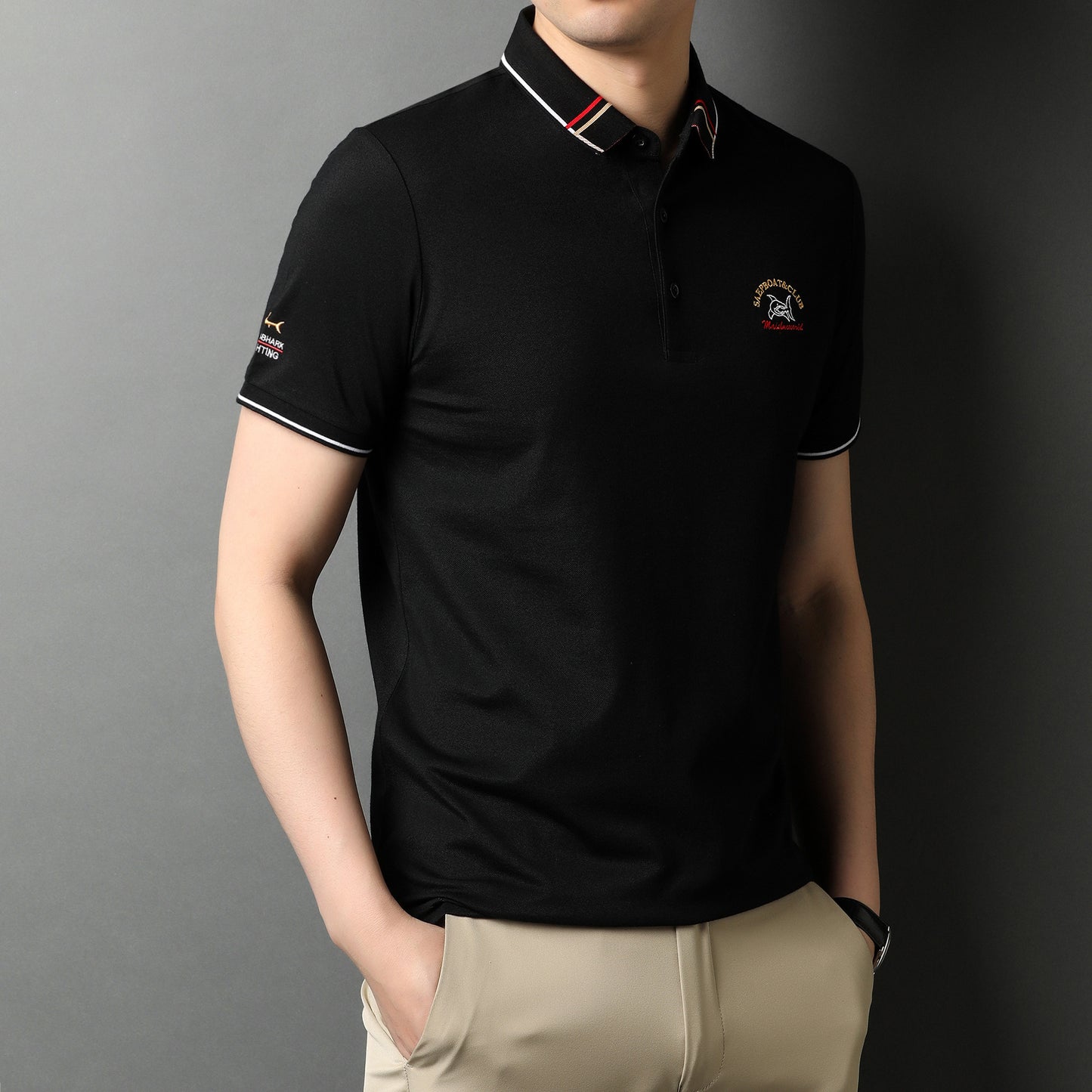 Summer New Style Short-sleeved Lapel Polo Shirt Pure Color Casual Self-cultivation Tide Brand