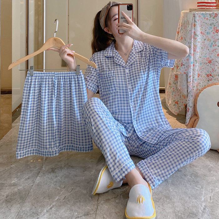 Fruit Pajamas Women's Summer Thin Short-sleeved Trousers Milk Silk Cute Loungewear Three-piece Suit