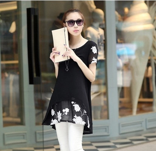 Summer Clothing New Short Sleeve Women's Clothing Embroidered Chiffon Shirt Plump Girls Plus Size Women