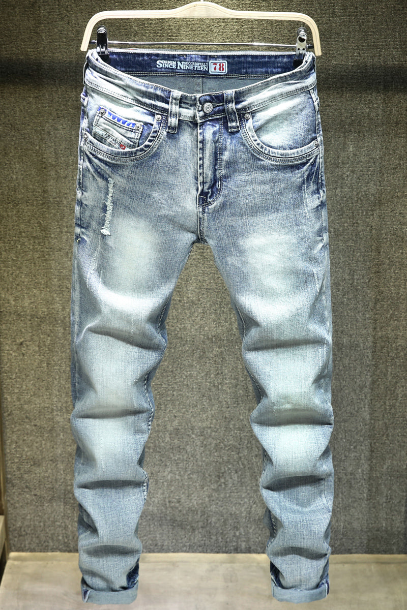 Light Blue Ripped Jeans For Men