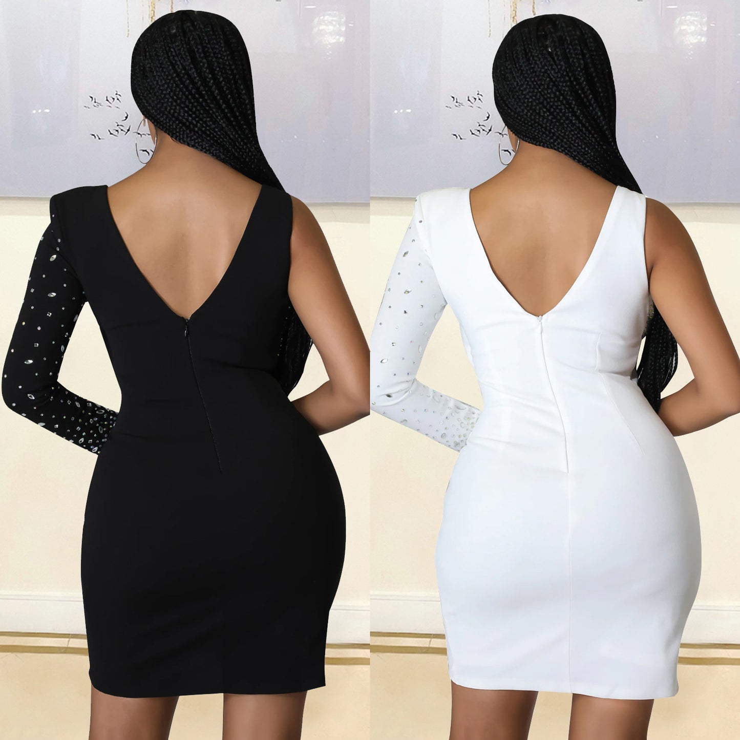 Women's Skinny Hot Diamond One Shoulder Dress