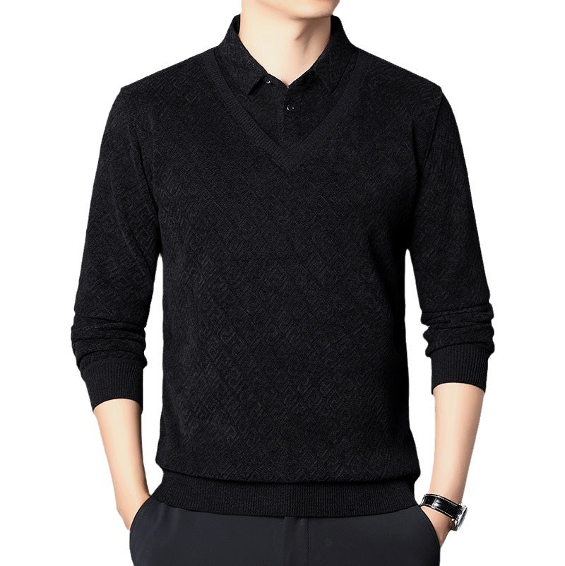 Fake Two-piece Knitted Sweaters Middle-aged And Elderly Men Fleece-lined Thickened