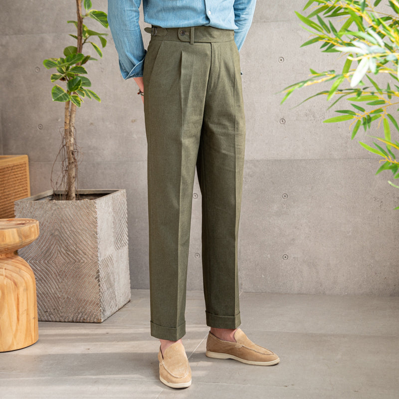 Retro Cotton High Waisted Pants For Trendy Men