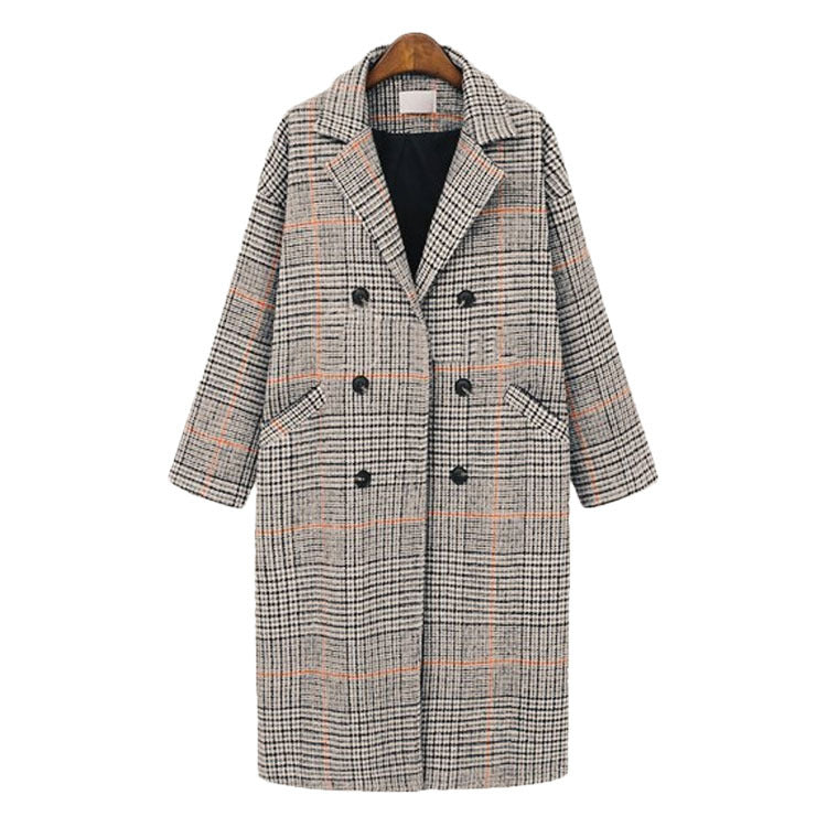 All-match plaid coat mid-length woolen coat