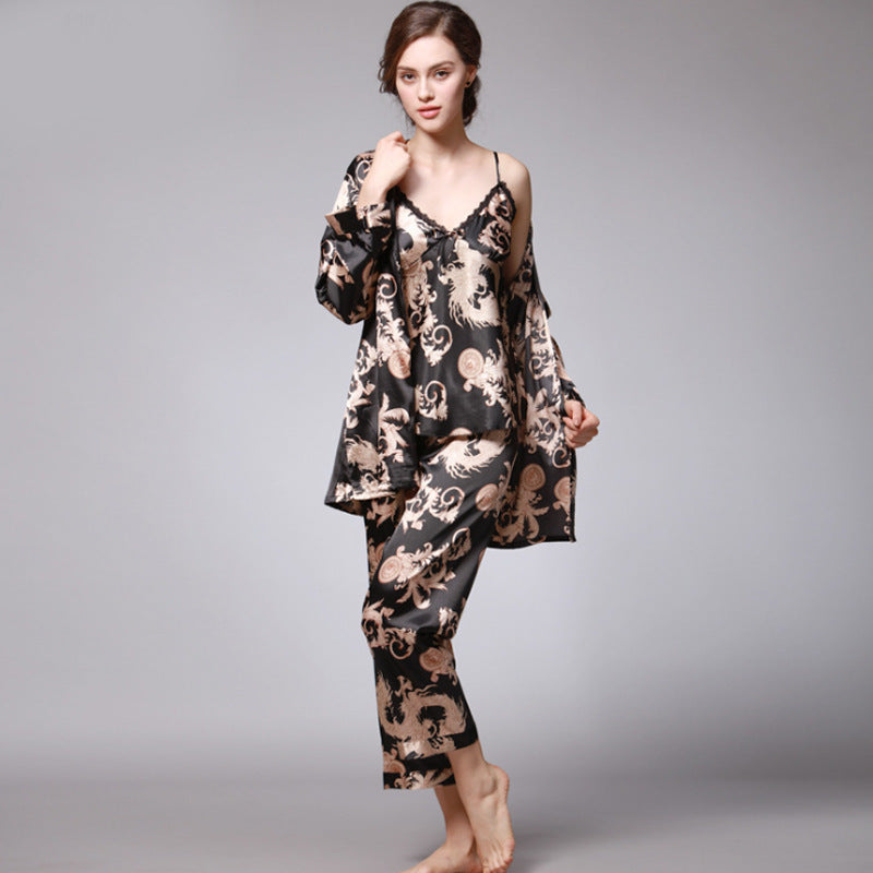 Three-piece silk pajamas for women