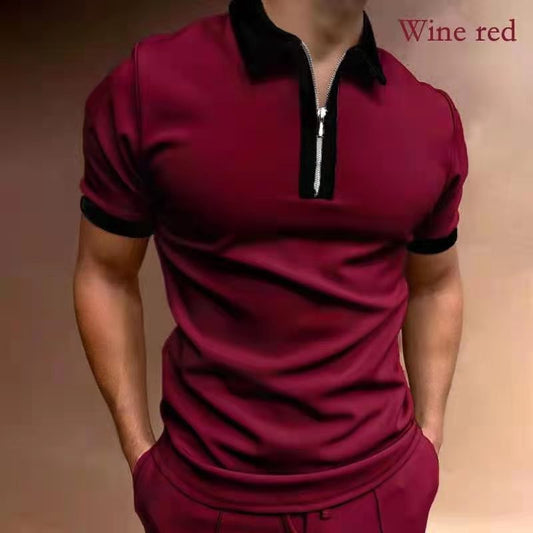 New Style POLO Shirt Zipper Knitted Jacquard Men's T-shirt Top