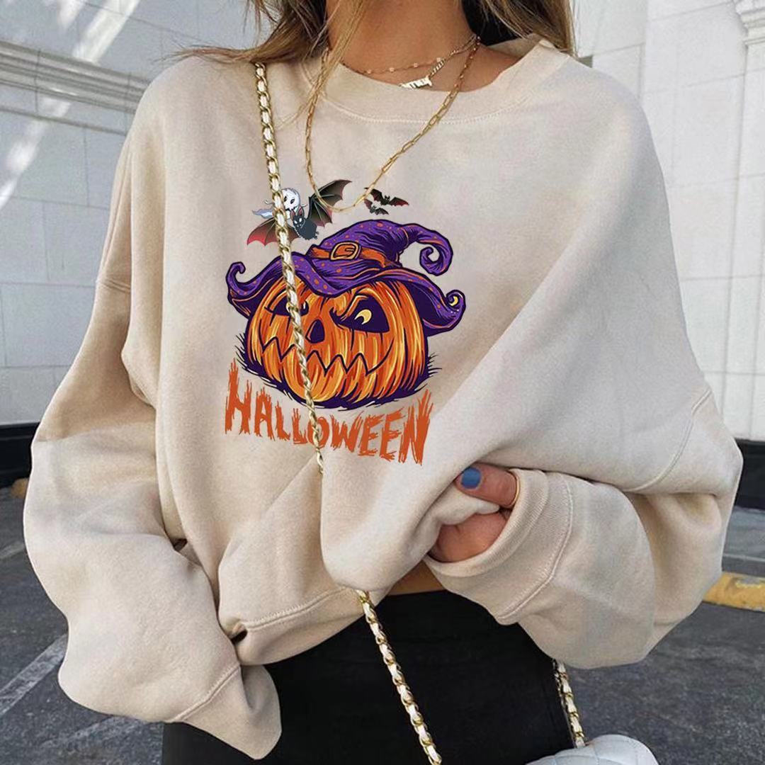 Fashionable Christmas Pumpkin Print Round Neck Long Sleeve