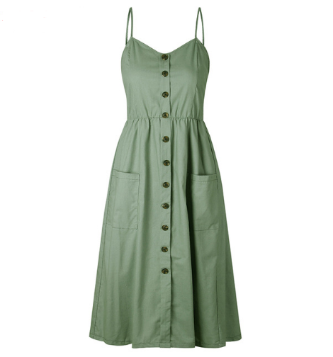 Sexy Suspender Button Pocket Halter Dress