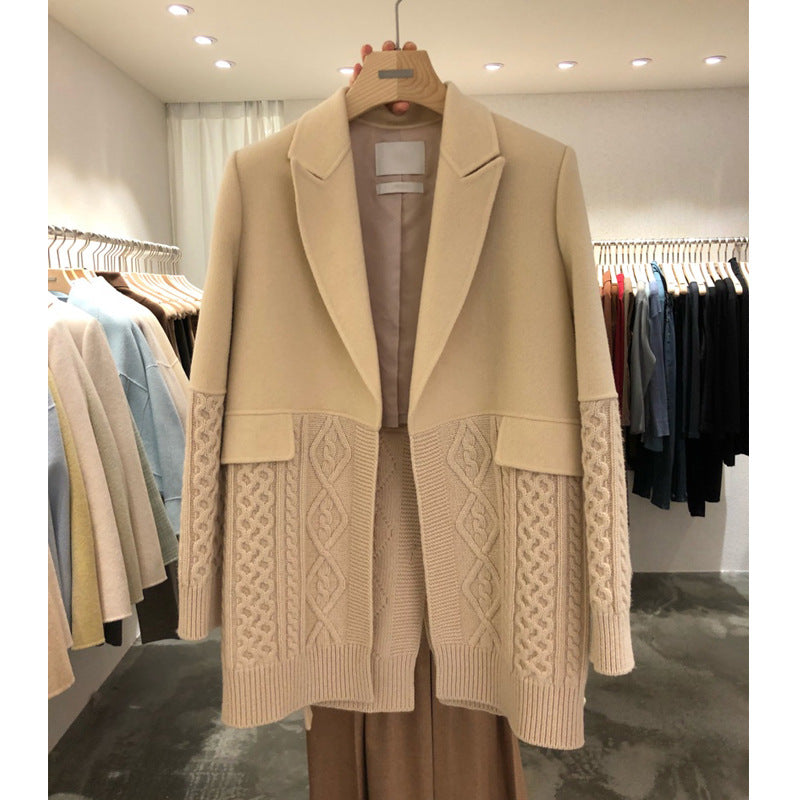 All-match Knitted Stitching Loose Coat Women