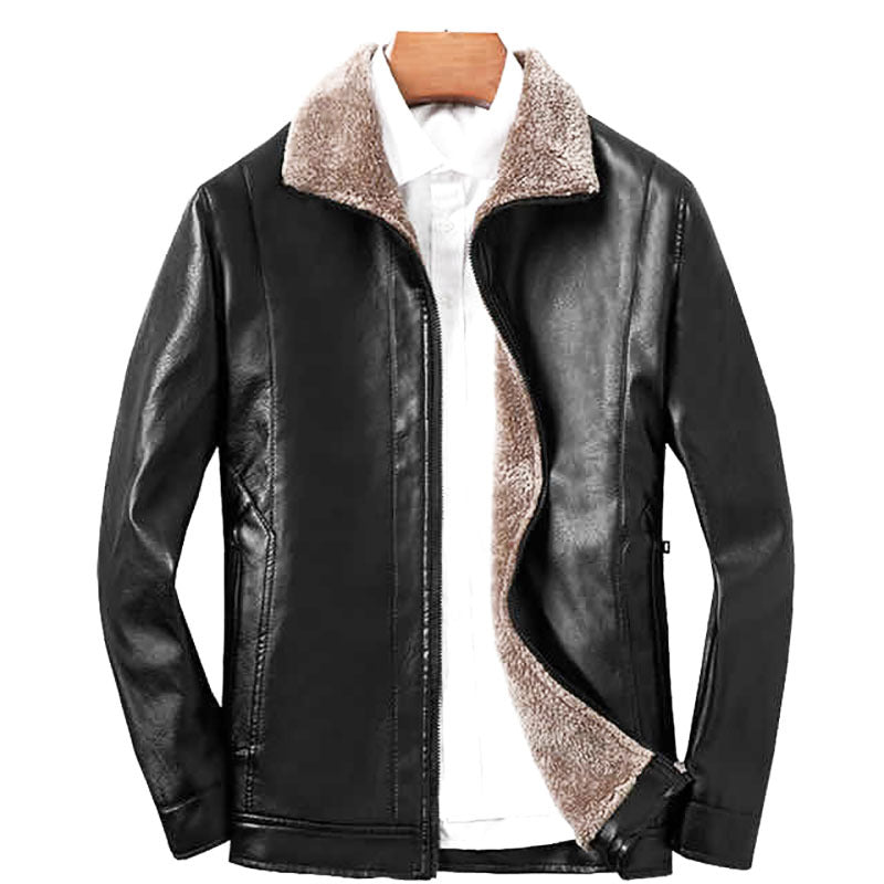 Middle-aged And Elderly Men's Fur PU Leather Jacket