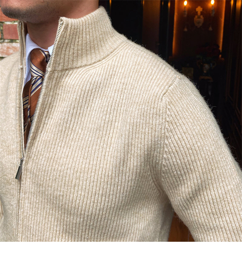 Standing Collar Long Sleeve Cardigan Knit Sweater Man