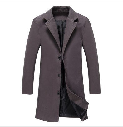 Mens Solid Color Casual Business Woolen Coats