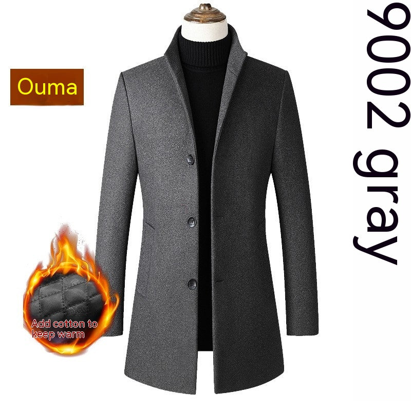 Single-breasted Stand Collar Wool Woolen Men's Coat