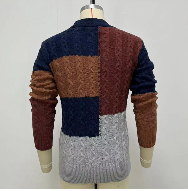 V-neck Long Sleeve Sweater Coat Men