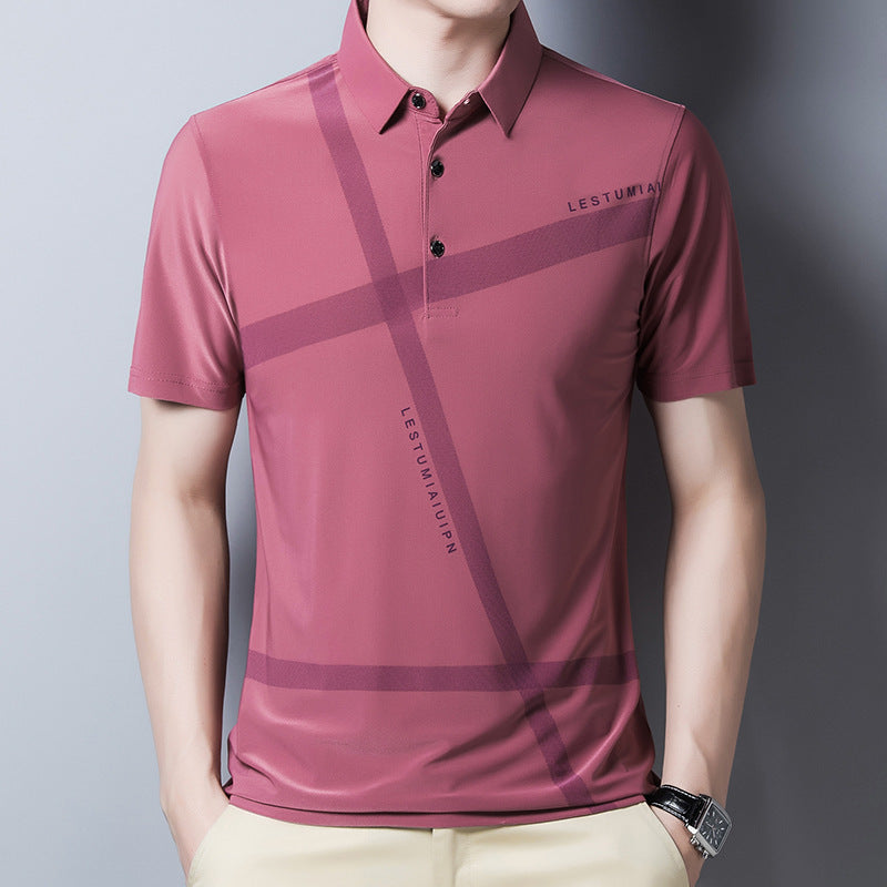 Ice Silk Casual Loose Lapel Half Sleeve Polo Shirt