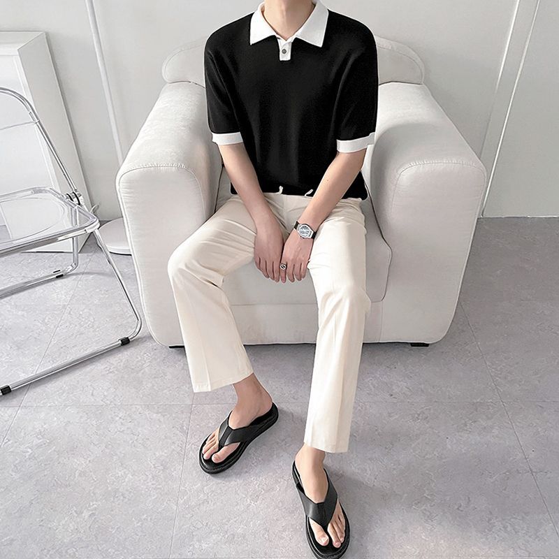 Short-sleeved Knitting Polo Shirt Men's Loose