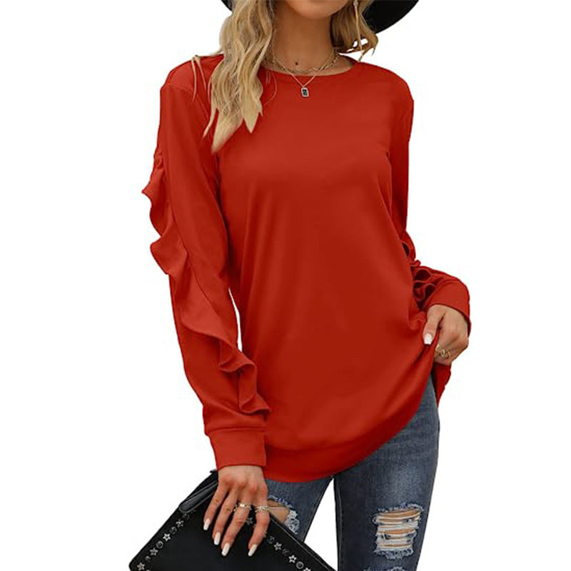 Women's Clothing Casual Round Neck Sweater Pleated Long Sleeve Top For Women