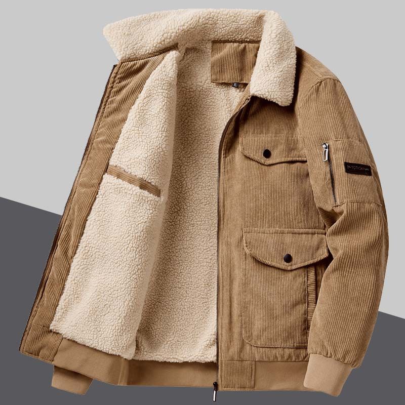 Winter Fashion Corduroy Korean Style Large Pocket Lambswool Velvet Padded Thickened Coat Men