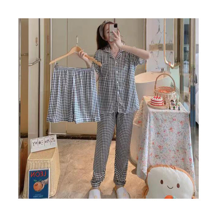 Fruit Pajamas Women's Summer Thin Short-sleeved Trousers Milk Silk Cute Loungewear Three-piece Suit