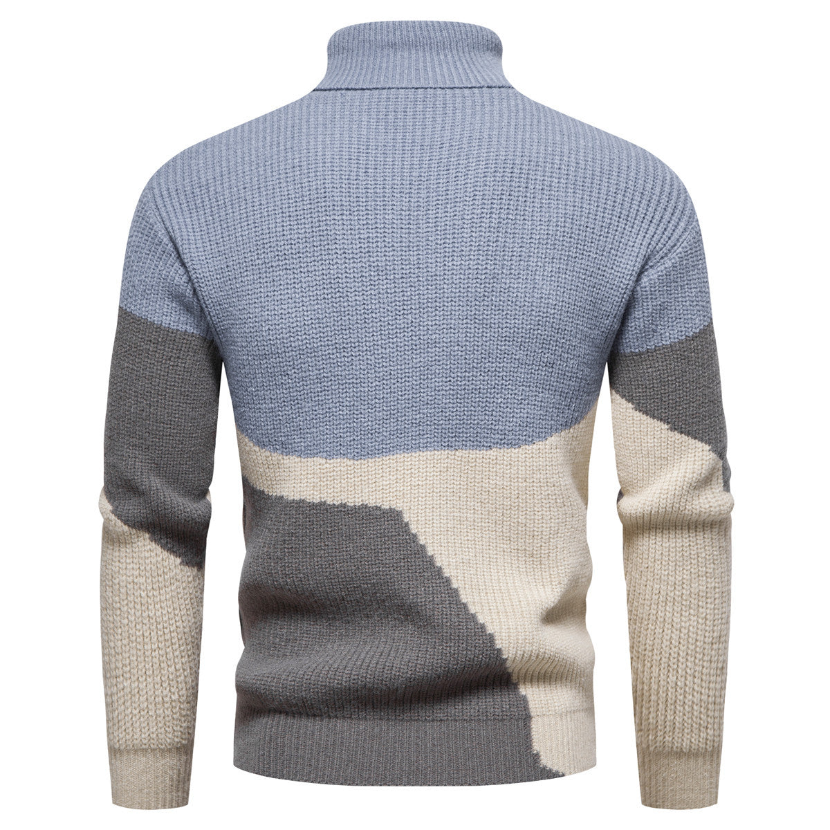 Men's Knitted Color Block Turtleneck Sweater