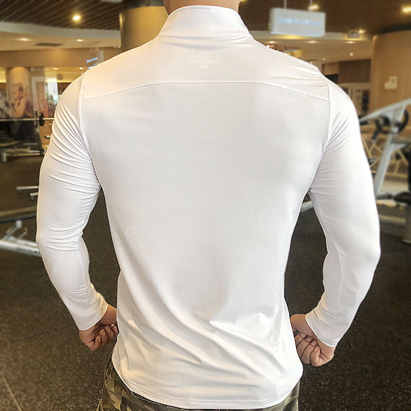 Half Zipper Fitness Long Sleeve Men Running Sweat Absorption