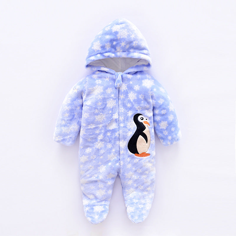 Winter jumpsuit velvet hooded baby clothing