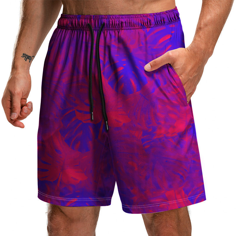 Summer New Leaf Series 3D Printed Shorts Loose Beach Pants Fashion Casual Shorts Men