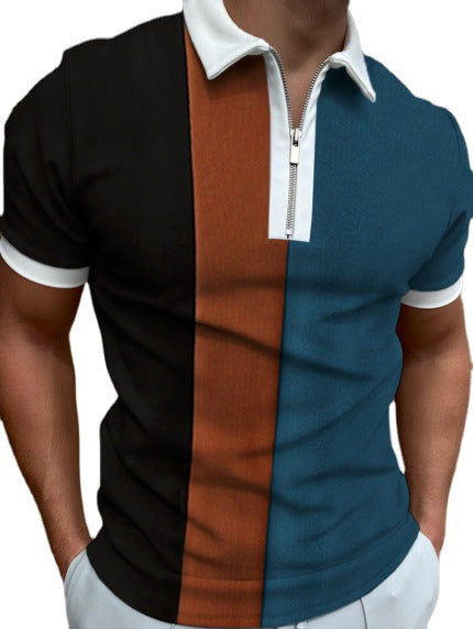 New Men's Chain Pattern Zip Polo Shirt